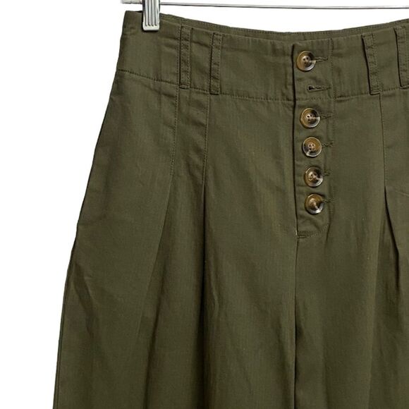 NWT Who What Wear High Waist Wide Leg Pants Sz 4 Button Fly Pleated Green *Flaw - Picture 3 of 11